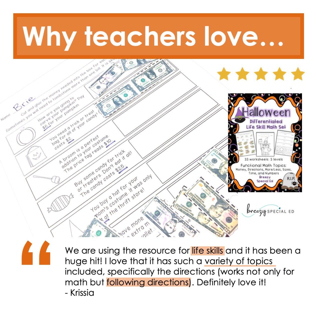 Differentiated Life Skill Math Pack: Halloween Themed (special education)