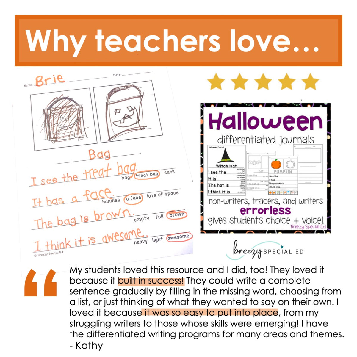 Halloween Themed Differentiated Journal Writing for Special Education