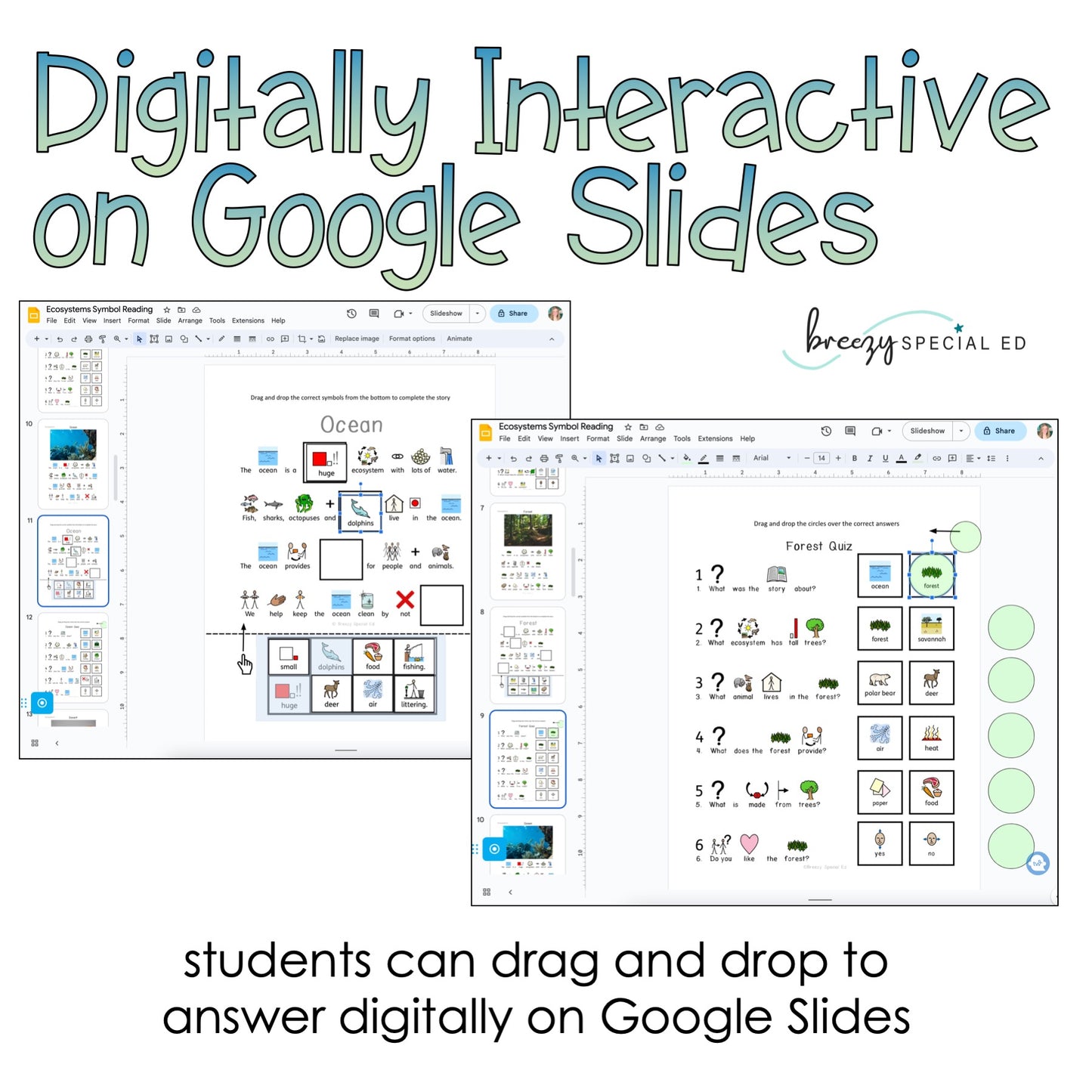 Ecosystems Symbol Supported Reading Comprehension for Special Ed