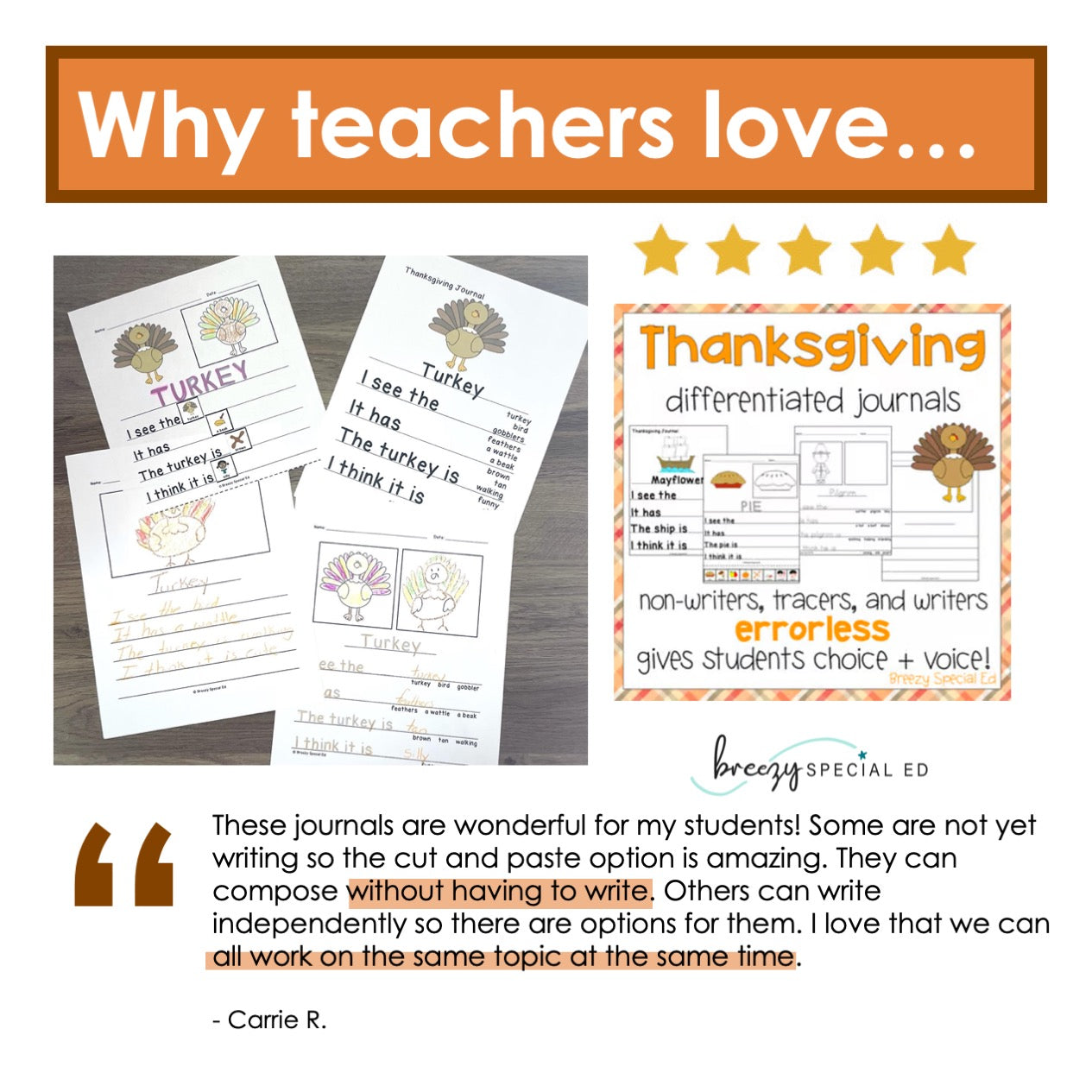 Fall and Thanksgiving Journals: Errorless Writing Activity for Special Education
