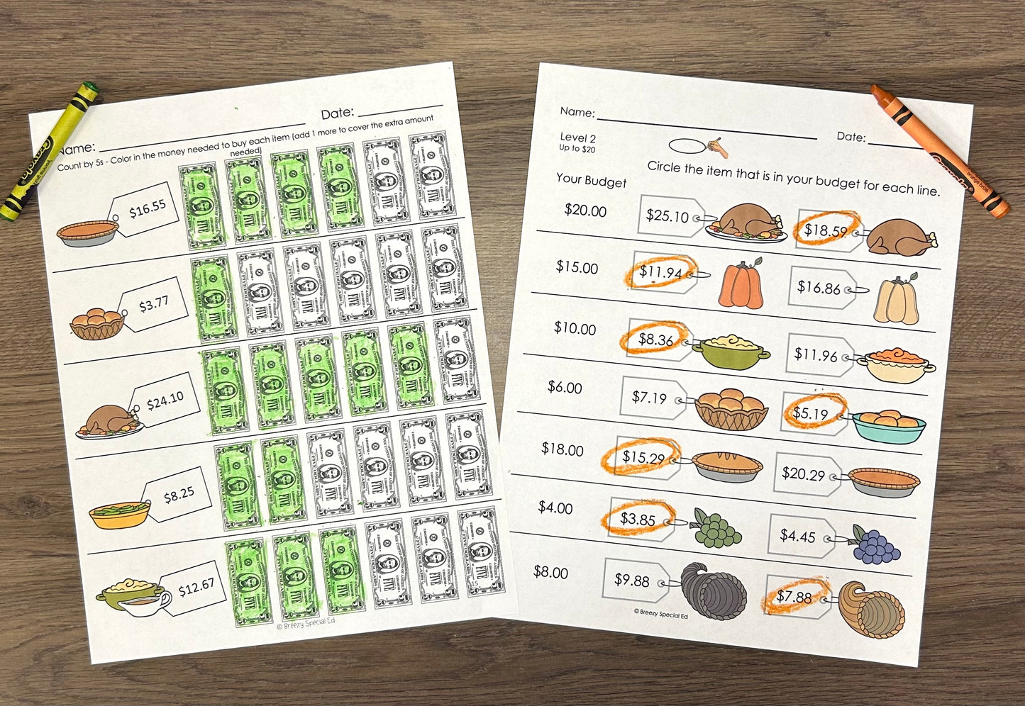 Christmas Life Skill Money Math + Budget Worksheets for Special Education