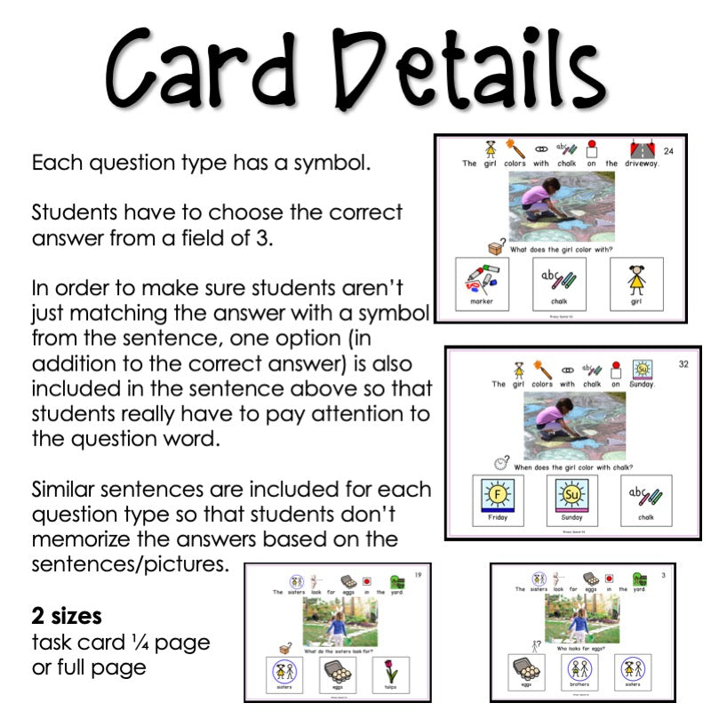 WH Questions Spring task cards for autism and special education