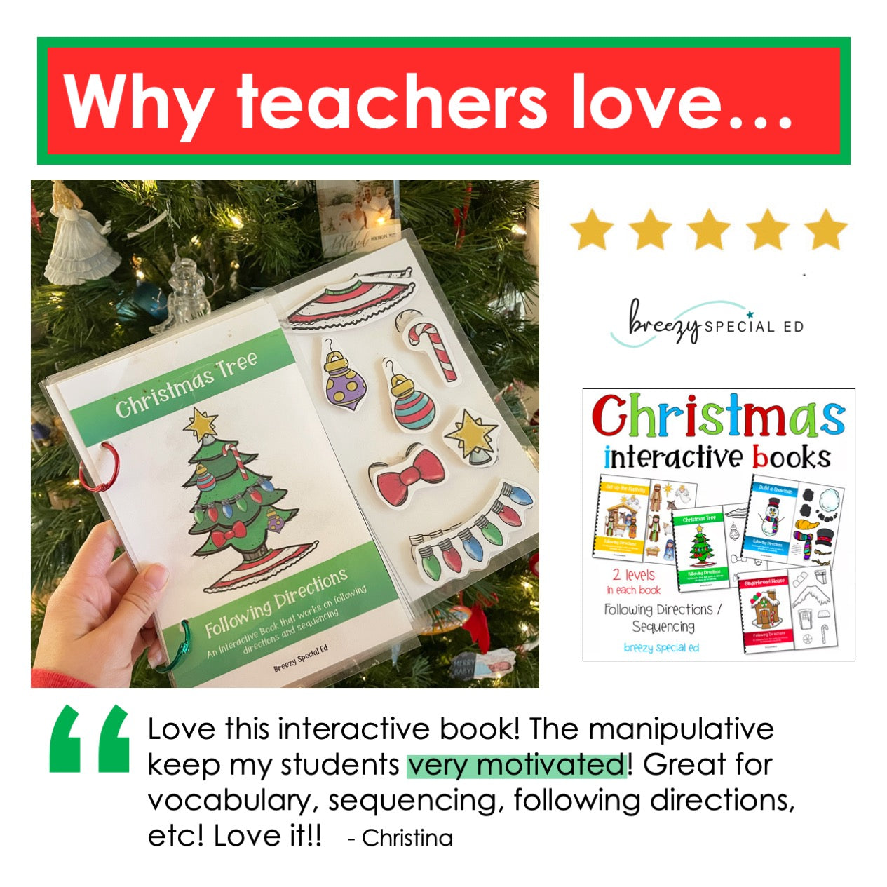 Christmas Adapted Books Following Directions + Sequencing for Special Ed Set 1