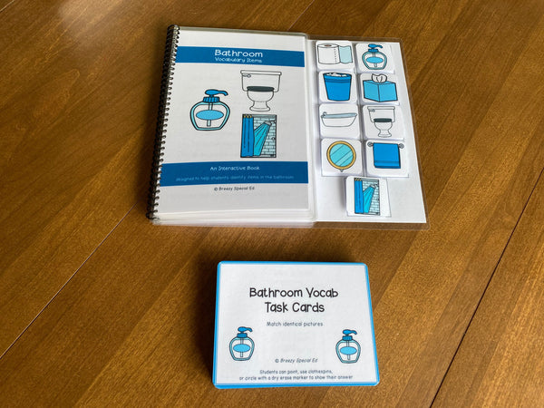 Bathroom Vocabulary Life Skills Adaptive Booklet w Task Cards (Special Ed and Autism Resource) - Fully Prepped