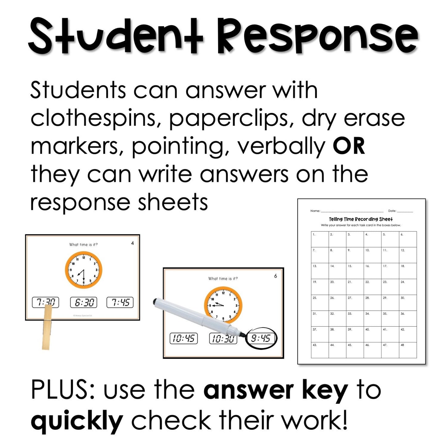 Telling Time Task Cards for autism and special education