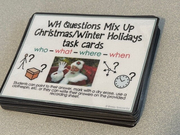 WH Questions Christmas/Holiday task cards for autism and special education Fully Prepped