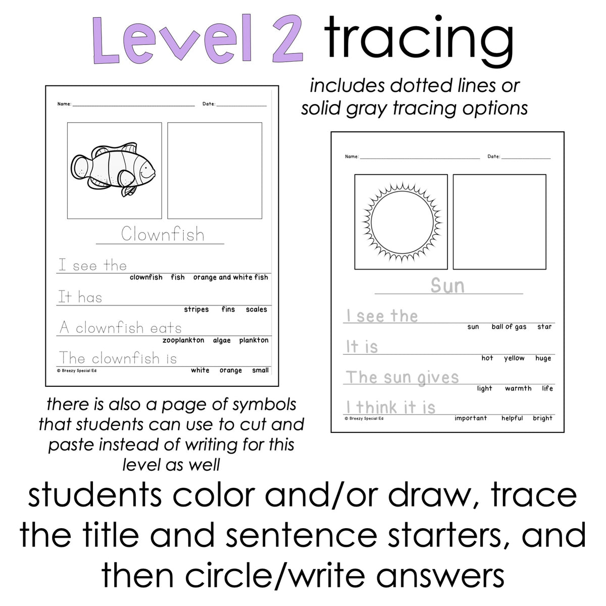 Space Differentiated Leveled Journal Writing for Special Education / A –  Breezy Special Ed