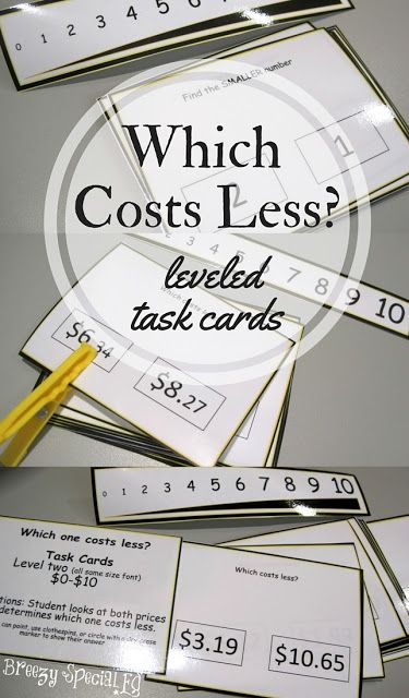Which is Smaller / Costs Less? Math Task Cards for Special Ed