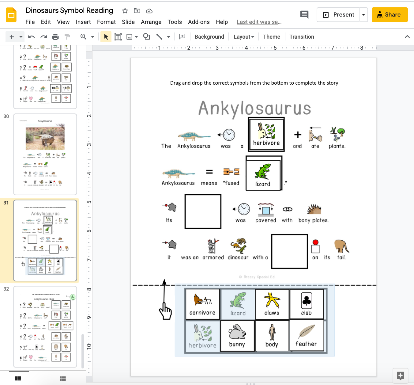 Dinosaurs - Symbol Supported Picture Reading Comprehension