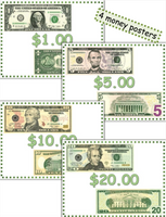 Money Math (Dollar Bills) Identification and Value Worksheets