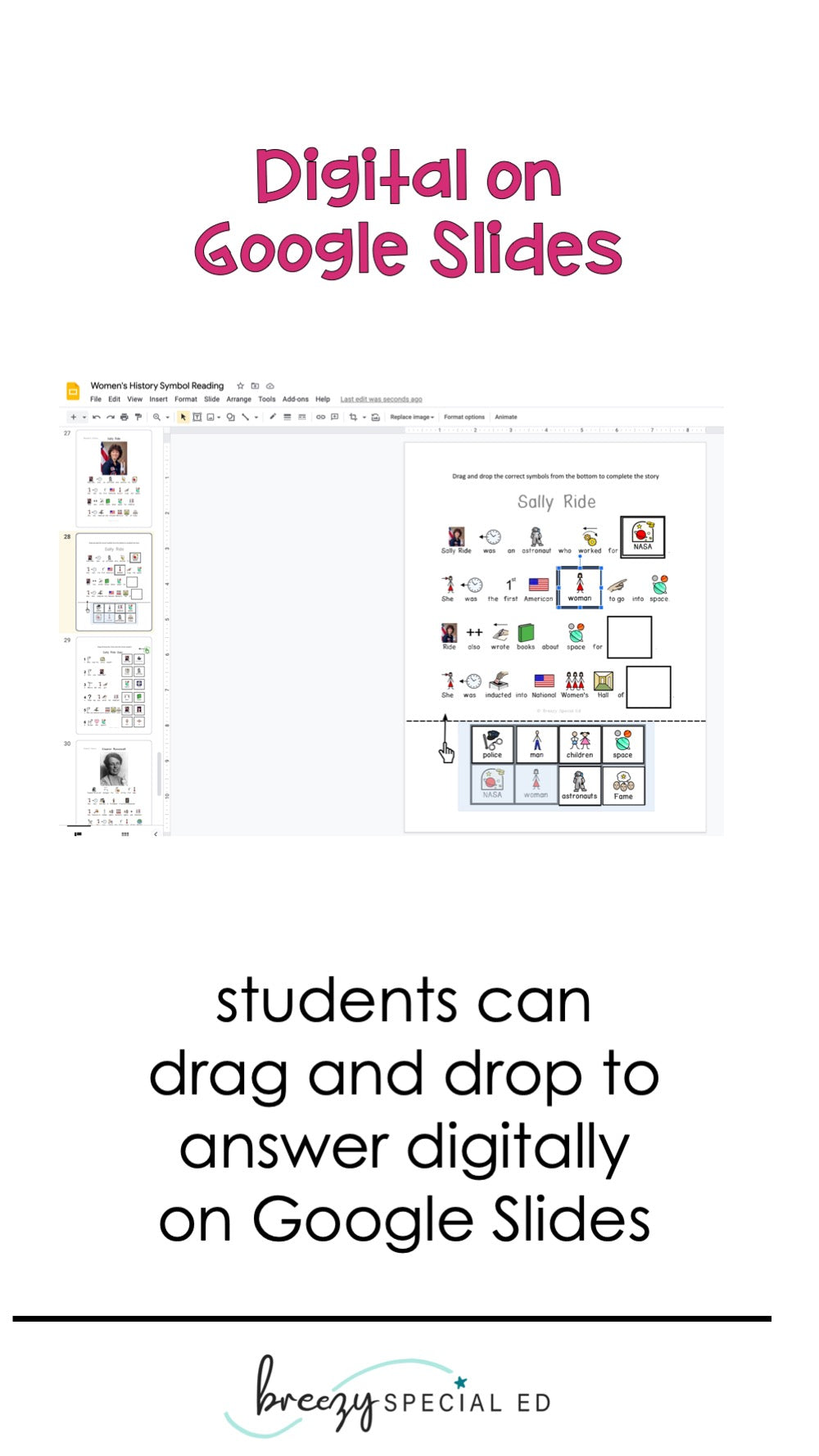 Women's History - Symbol Supported Picture Reading Comprehension for Special Ed