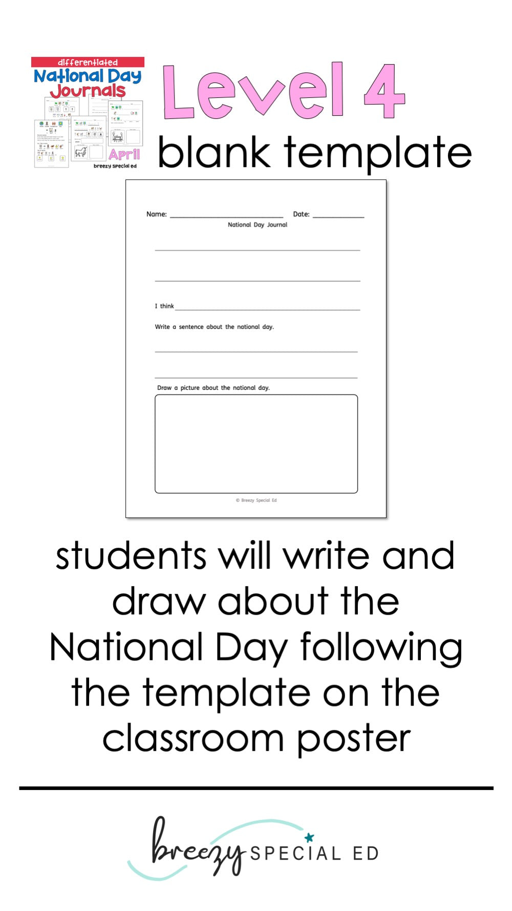 National Days April Differentiated Journals for special education