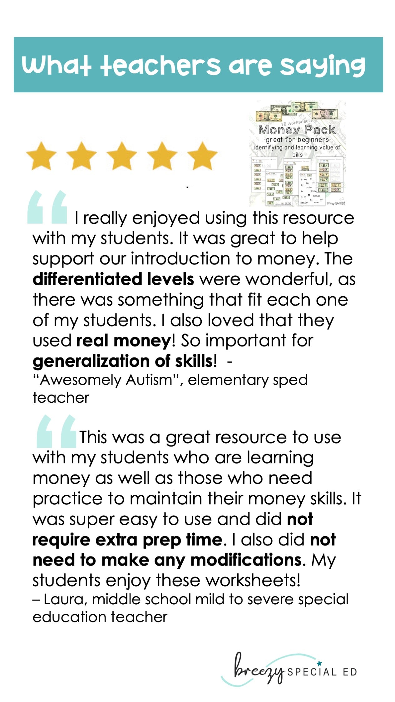Money Math (Dollar Bills) Identification and Value Worksheets
