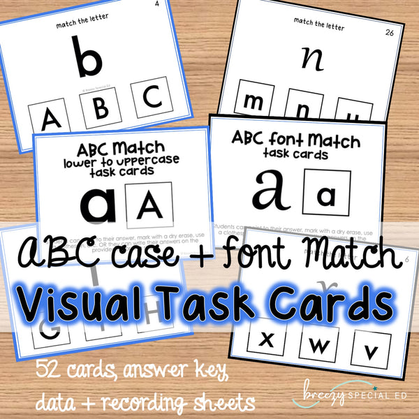 ABC case and font Match task cards for autism and special education
