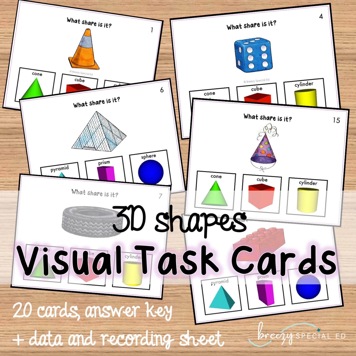Shape Task Cards (3D) for autism and special education – Breezy Special Ed