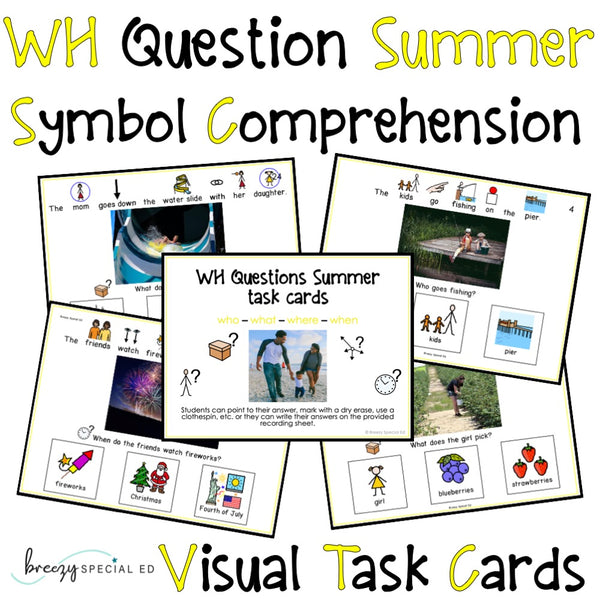 WH Questions Summer task cards for autism and special education