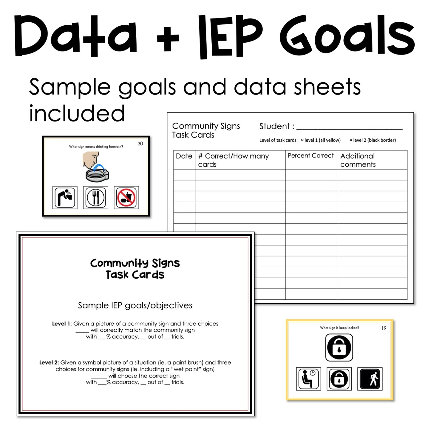 Community Signs - Task Cards for autism and special education