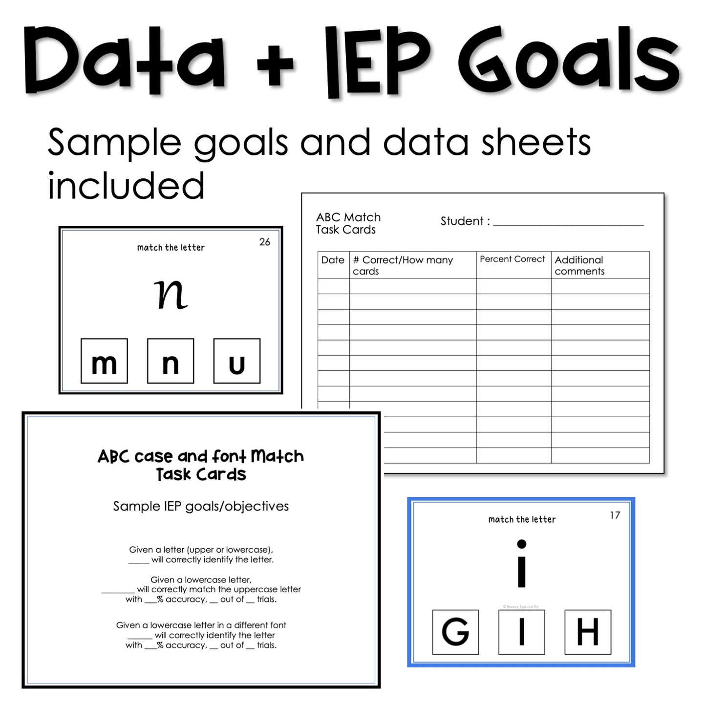 ABC case and font Match task cards for autism and special education