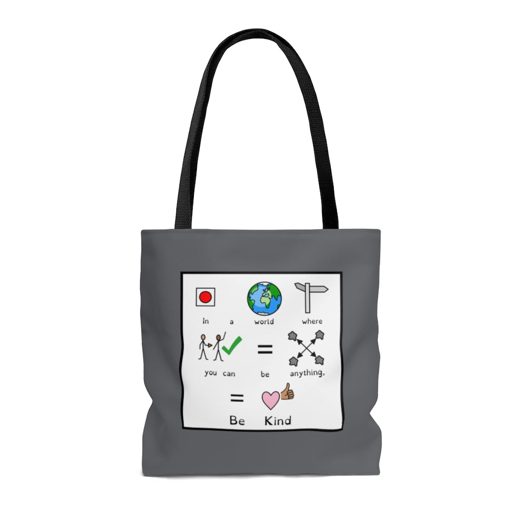 GRAY Be Kind Symbol Quote Tote Bag by Breezy Special Ed