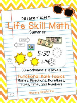 Summer Differentiated Life Skill Math Pack for Special Education