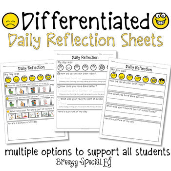 Daily Reflection Sheets for Special Education Students