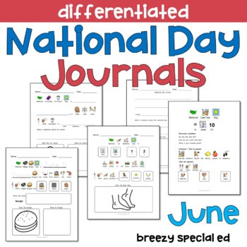 National Days June Differentiated Journals for special education ...