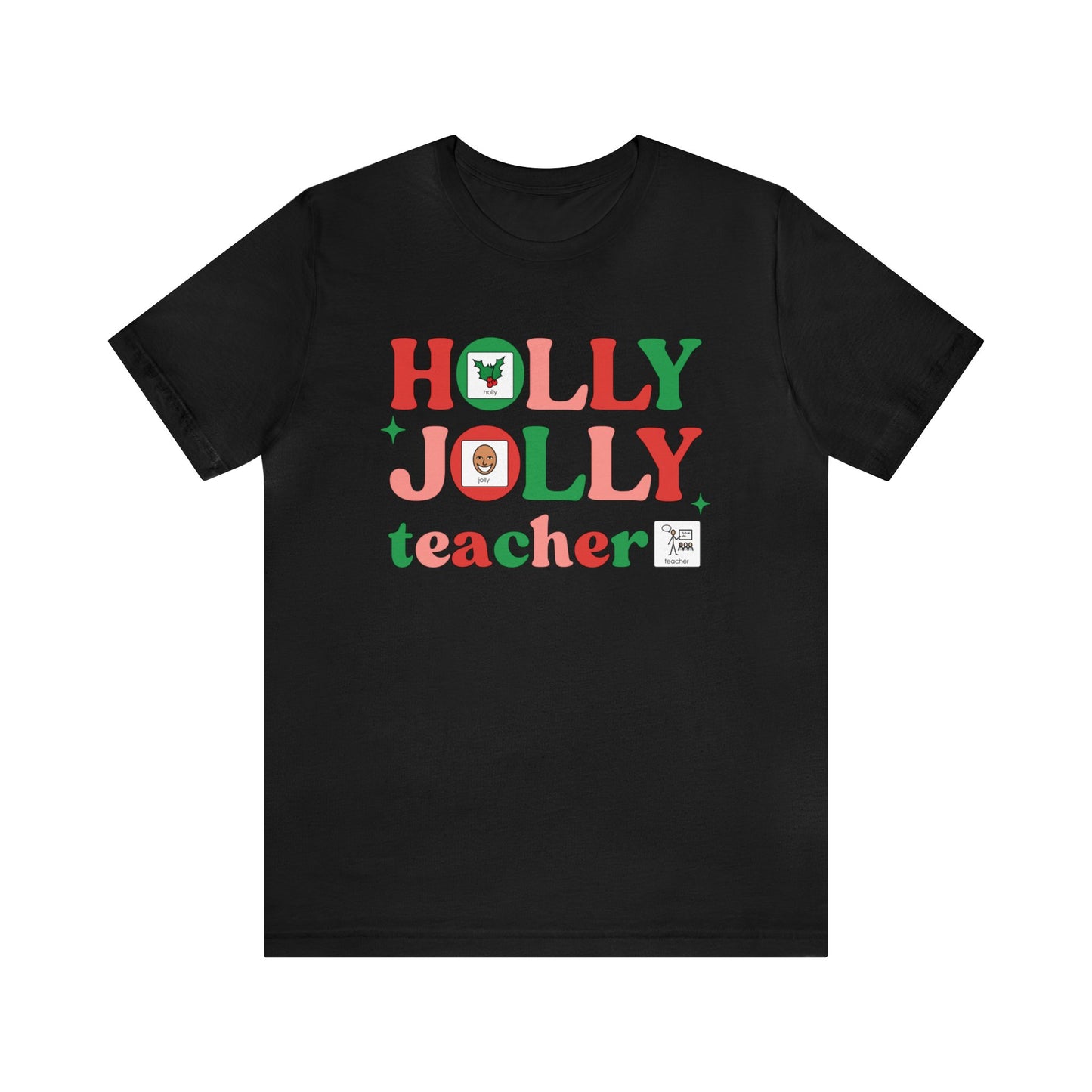 Holly Jolly Teacher with symbols | Special Education Christmas Teacher Tee | ABA | Speech Therapist Tshirt