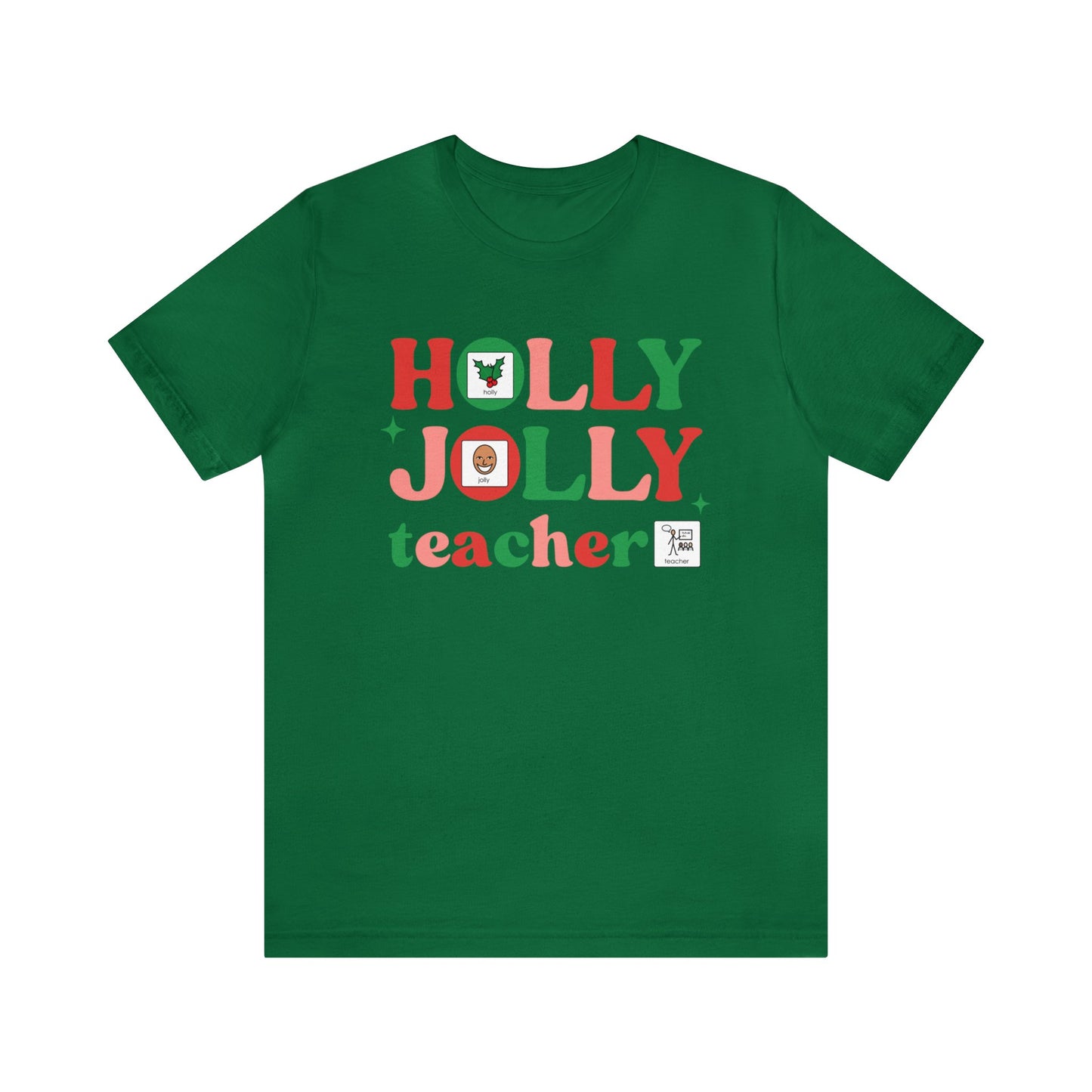 Holly Jolly Teacher with symbols | Special Education Christmas Teacher Tee | ABA | Speech Therapist Tshirt