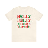 Holly Jolly Speech Therapist with symbols | SLP Christmas Tee | AAC | Speech Pathologist Tshirt