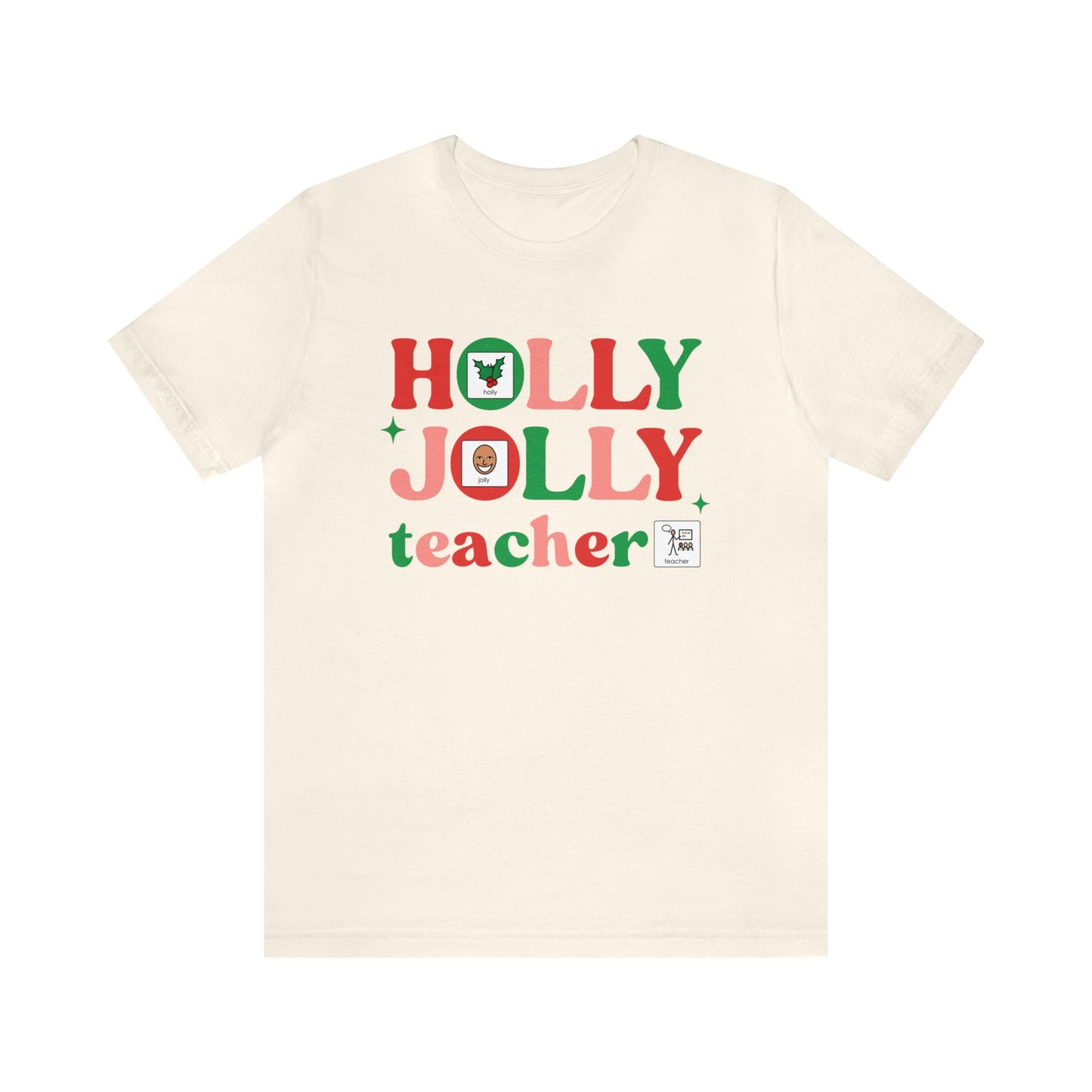 Holly Jolly Teacher with symbols | Special Education Christmas Teacher Tee | ABA | Speech Therapist Tshirt