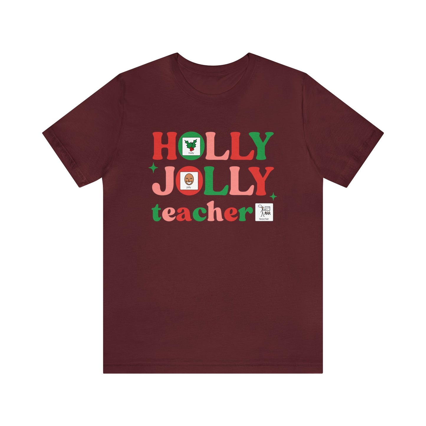 Holly Jolly Teacher with symbols | Special Education Christmas Teacher Tee | ABA | Speech Therapist Tshirt
