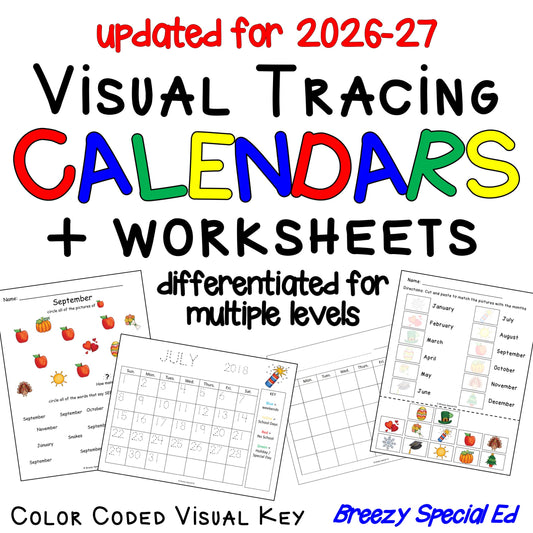 Visual Color Coded Calendars and Calendar Worksheets for Special Education