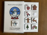 Special Education adapted interactive book with snow globe illustration and matching stickers 