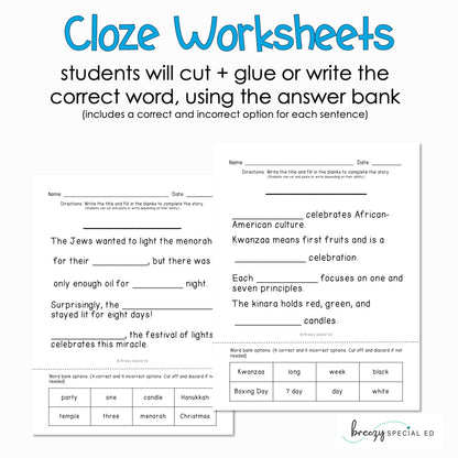 Christmas and Winter Holidays - Easy Reading Comprehension for Special Education