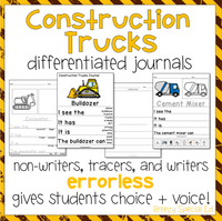 Construction Trucks Errorless Differentiated Journal Writing for Special Ed