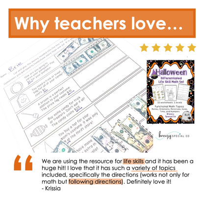 Differentiated Life Skill Math Pack: Halloween Themed (special education)