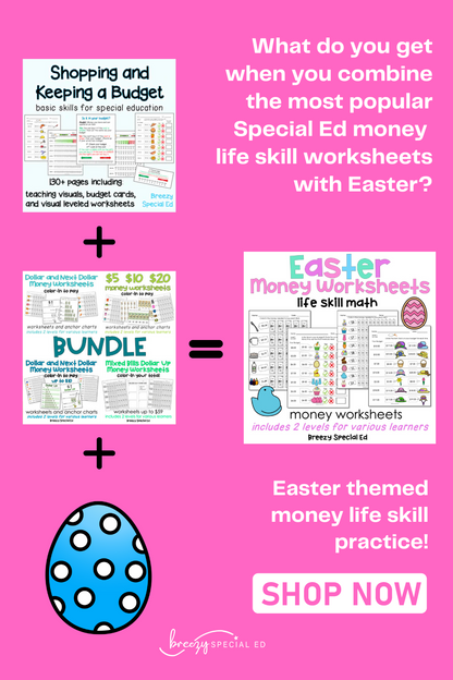 Easter Life Skill Money Math + Budget Worksheets for Special Education