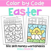 Easter Money Identification and Next Dollar Up Life Skill Math Color by Code