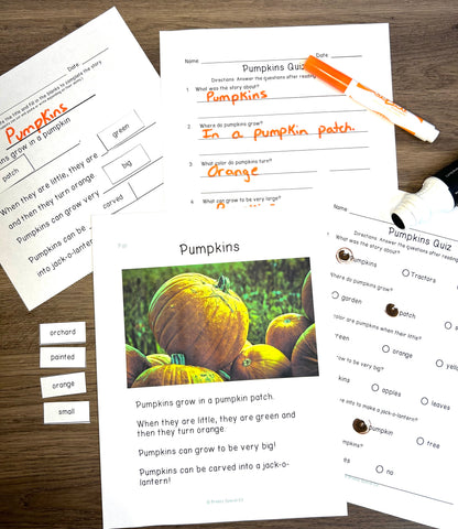 Fall and Thanksgiving - Easy Reading Comprehension for Special Education