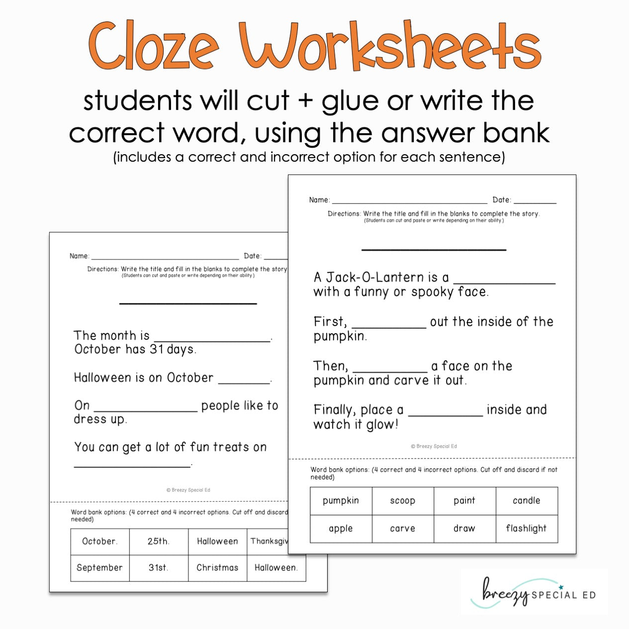 Halloween - Easy Reading Comprehension for Special Education