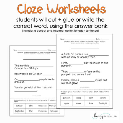 Halloween - Easy Reading Comprehension for Special Education