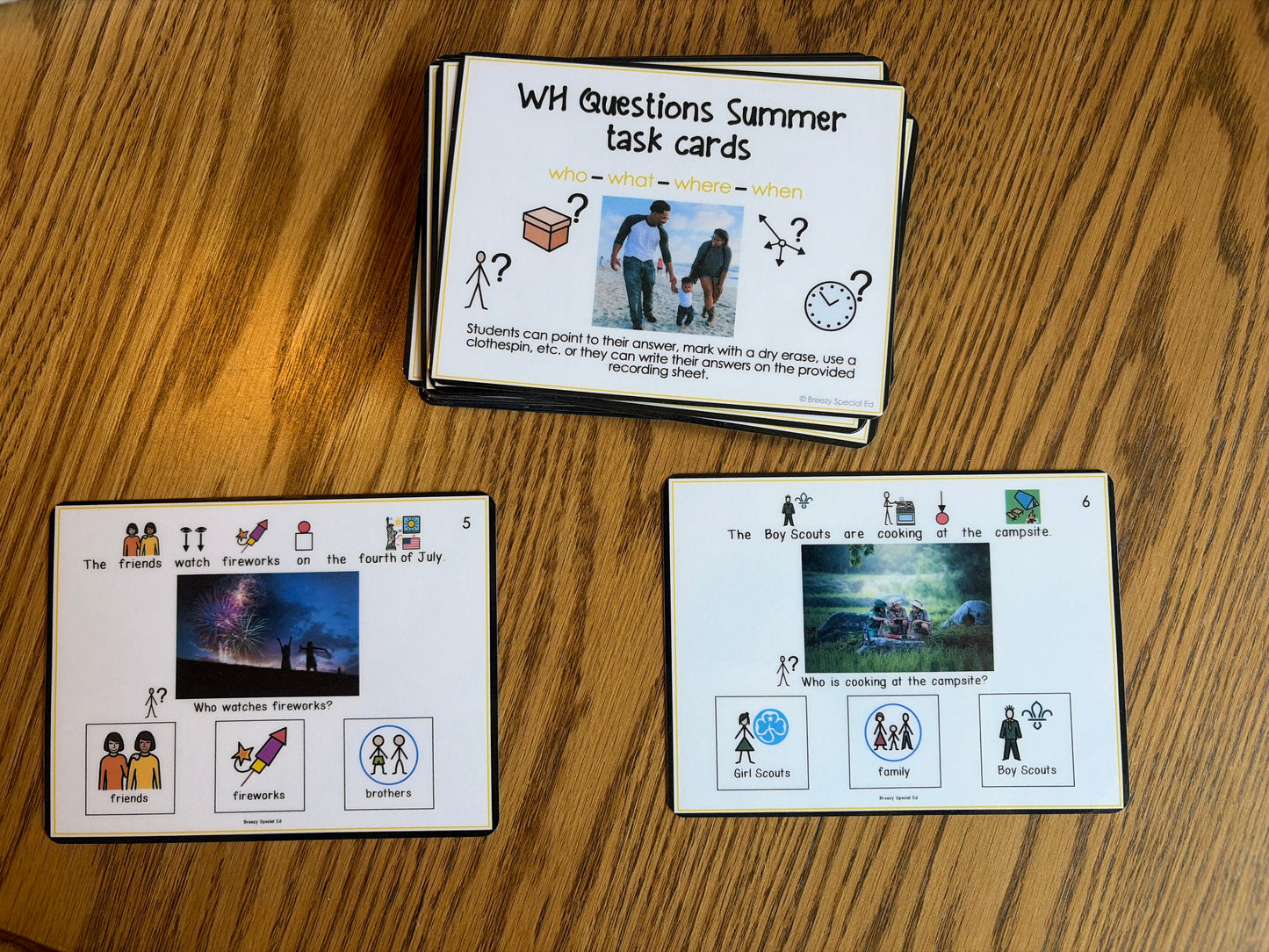 Fully Prepped! WH Questions Summer task cards for autism and special education