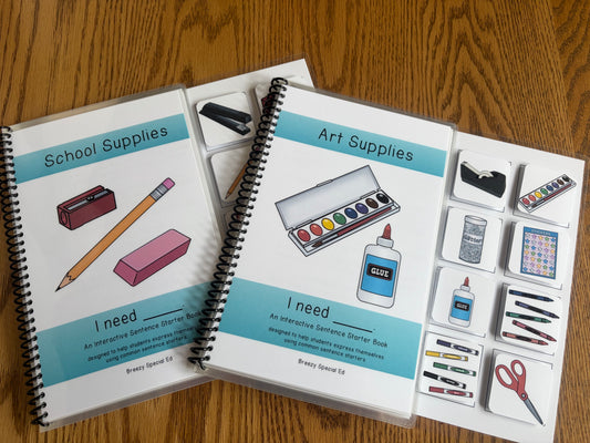 School and Art Supplies Sentence Starter Adapted Books (I Need) - Fully Prepped