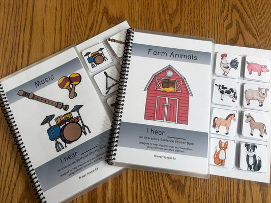Farm Animals and Musical Instruments Sentence Starter Adapted Books (I Hear) - Fully Prepped
