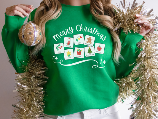 Merry Christmas Special Education Teacher Christmas Sweatshirt with Symbols