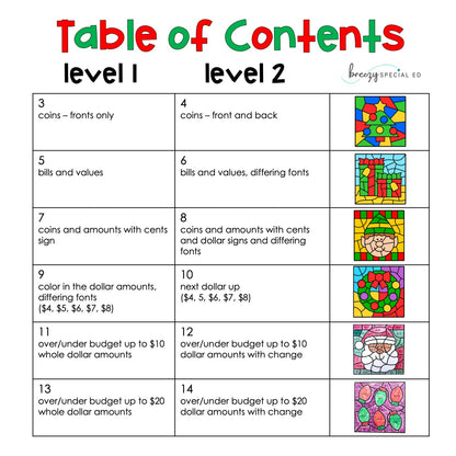 Christmas Money Identification and Next Dollar Up Life Skill Math Color by Code