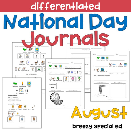National Days August Differentiated Journals for special education