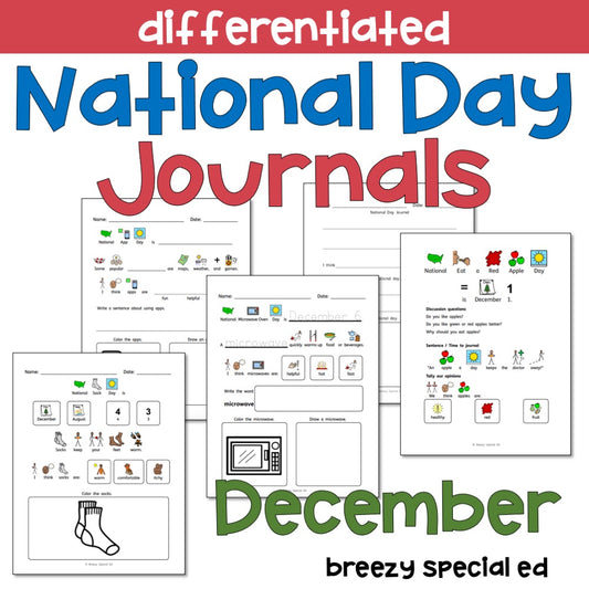 National Days December Differentiated Journals for special education