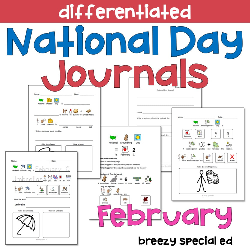National Days February Differentiated Journals for special education