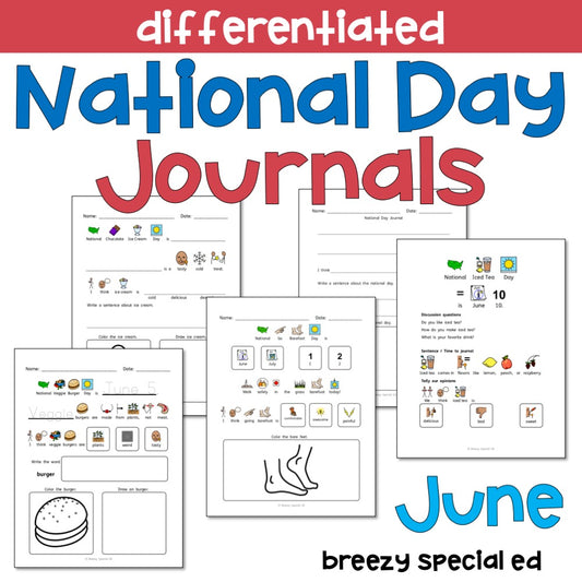 National Days June Differentiated Journals for special education